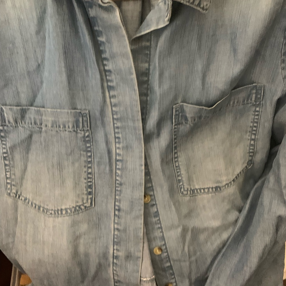 Chambray Blue Women's Blouse w fringe detail - Picture 3 of 5